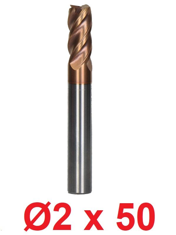 Ø2 x 50 mm Karbür Freze Düz d2:4 mm