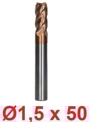 Ø1,5 x 50 mm Karbür Freze Düz d2:4 mm