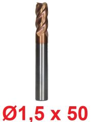 Ø1,5 x 50 mm Karbür Freze Düz d2:4 mm