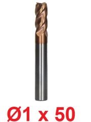 Ø1 x 50 mm Karbür Freze Düz d2:4 mm