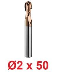 Ø2 x 50 mm Karbür Küre Freze d2:4 mm