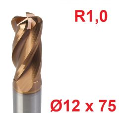 Ø12 x 75 mm R1 Karbür Köşe Radüs Freze