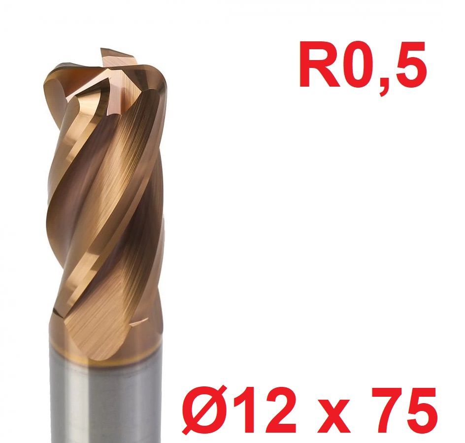 Ø12 x 75 mm R0,5 Karbür Köşe Radüs Freze
