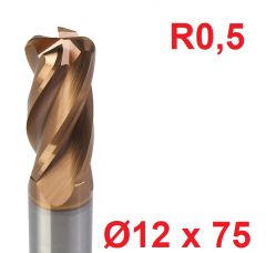 Ø12 x 75 mm R0,5 Karbür Köşe Radüs Freze