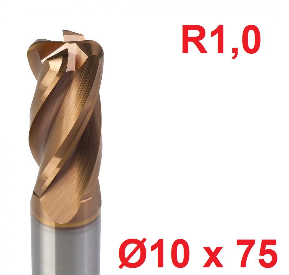 Ø10 x 75 mm R1 Karbür Köşe Radüs Freze
