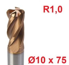 Ø10 x 75 mm R1 Karbür Köşe Radüs Freze
