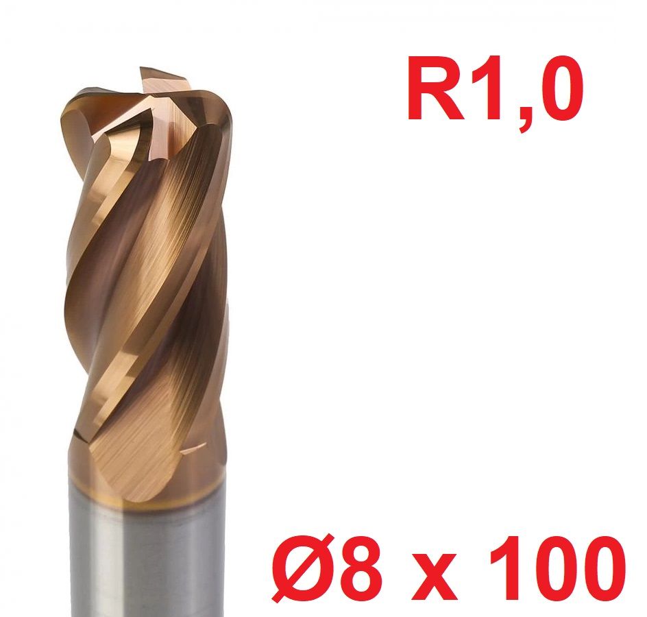 Ø8 x 100 mm R1 Karbür Köşe Radüs Freze