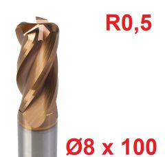 Ø8 x 100 mm R0,5 Karbür Köşe Radüs Freze