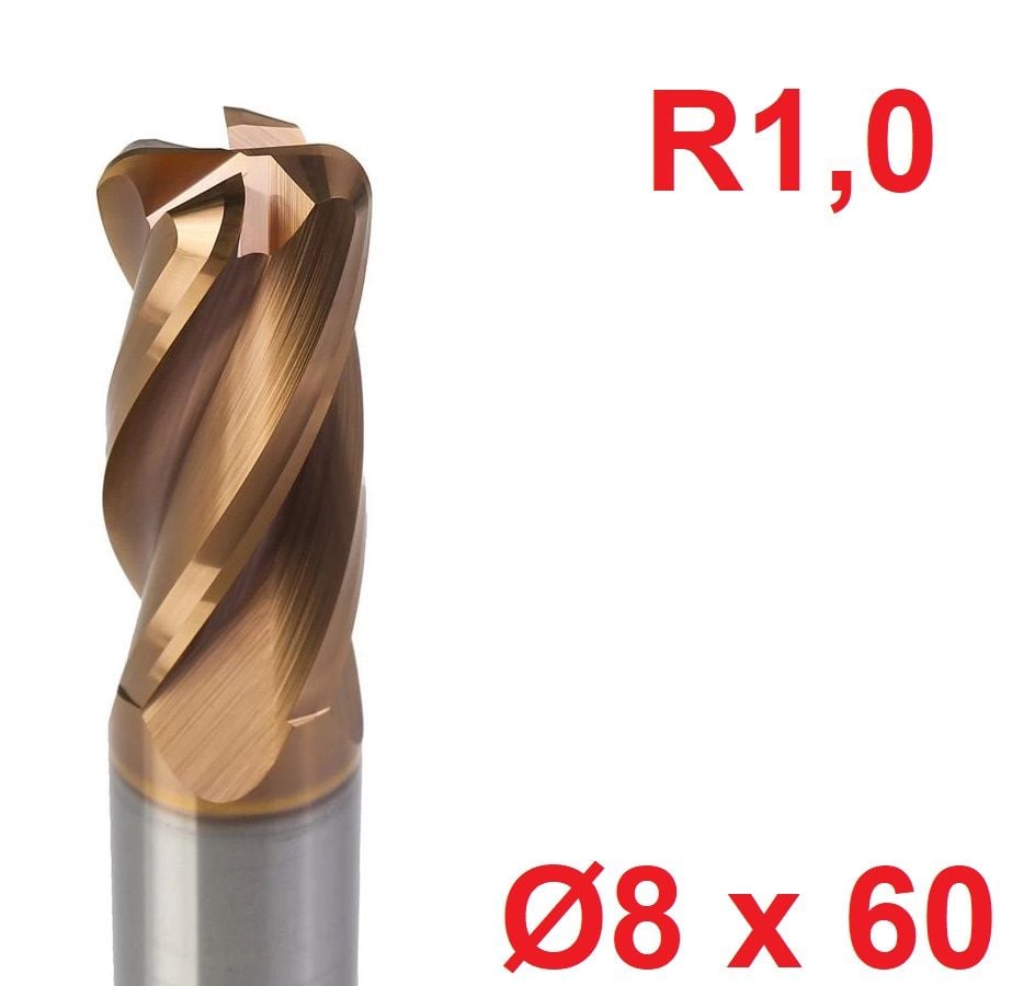 Ø8 x 60 mm R1 Karbür Köşe Radüs Freze