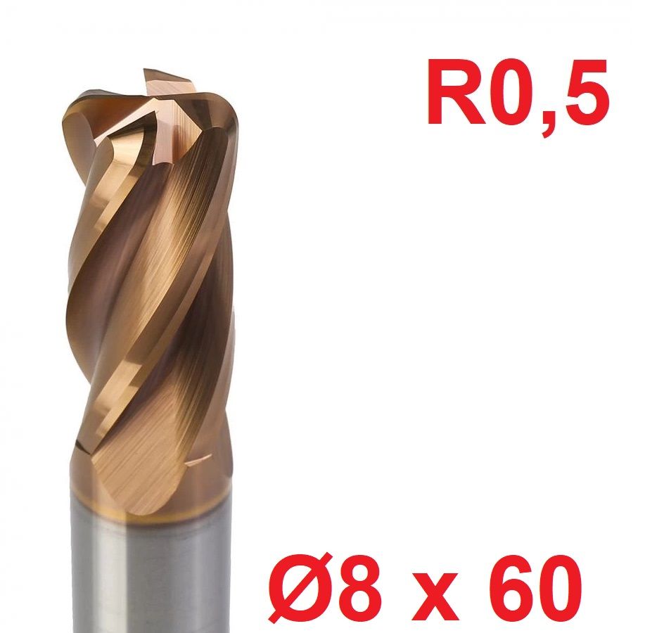 Ø8 x 60 mm R0,5 Karbür Köşe Radüs Freze