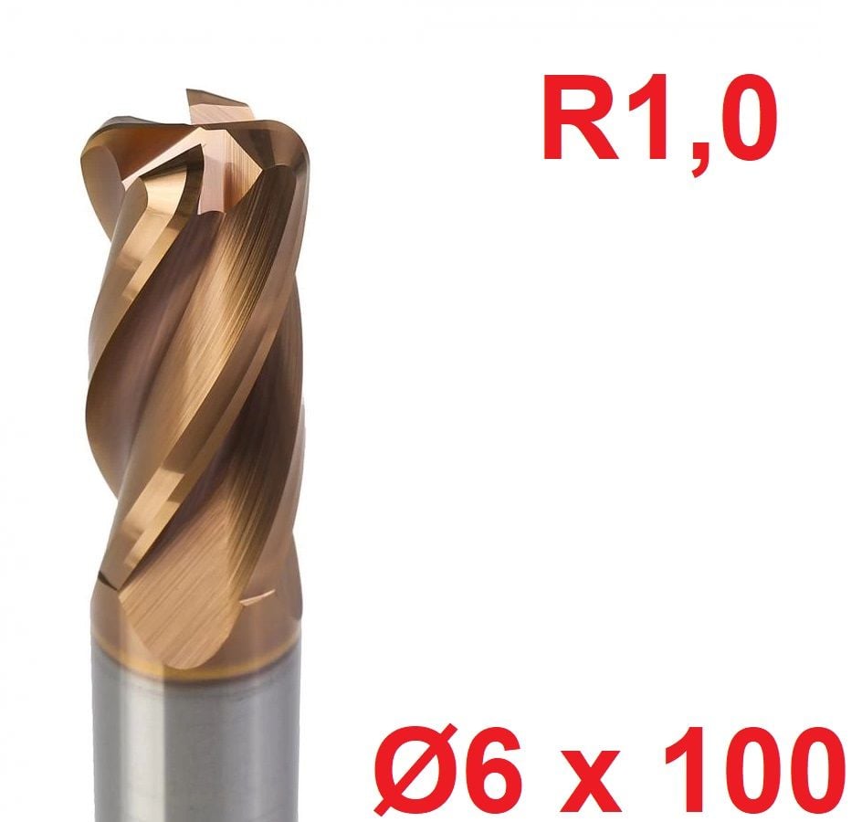Ø6 x 100 mm R1 Karbür Köşe Radüs Freze