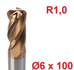 Ø6 x 100 mm R1 Karbür Köşe Radüs Freze