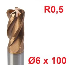 Ø6 x 100 mm R0,5 Karbür Köşe Radüs Freze