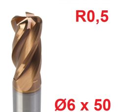 Ø6 x 50 mm R0,5 Karbür Köşe Radüs Freze