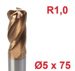 Ø5 x 75 mm R1 Karbür Köşe Radüs Freze