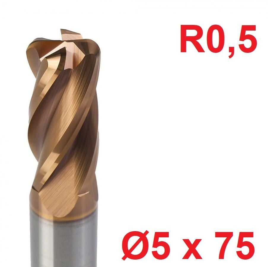 Ø5 x 75 mm R0,5 Karbür Köşe Radüs Freze