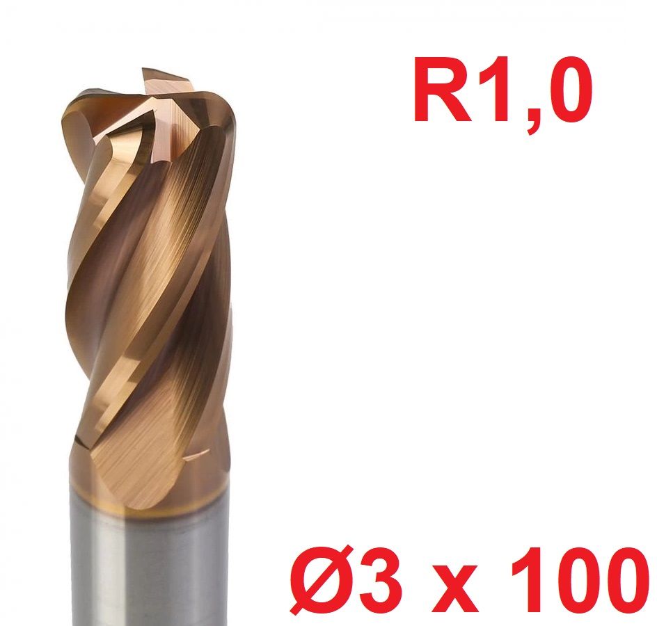 Ø3 x 100 mm R1 Karbür Köşe Radüs Freze