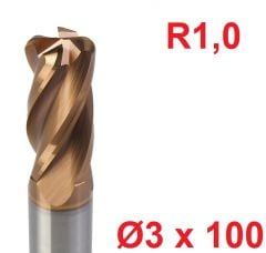 Ø3 x 100 mm R1 Karbür Köşe Radüs Freze