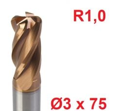 Ø3 x 75 mm R1 Karbür Köşe Radüs Freze