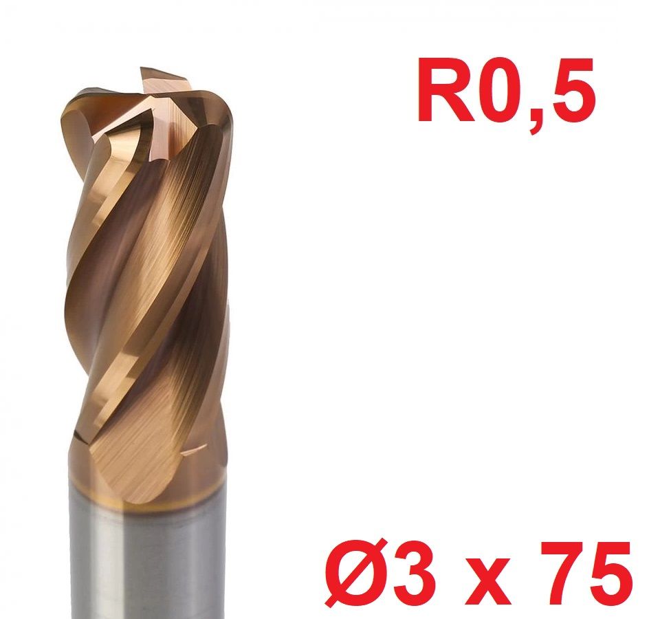 Ø3 x 75 mm R0,5 Karbür Köşe Radüs Freze