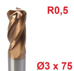 Ø3 x 75 mm R0,5 Karbür Köşe Radüs Freze
