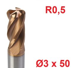 Ø3 x 50 mm R0,5 Karbür Köşe Radüs Freze