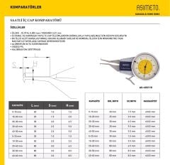 30-50x0.01 mm Saatli İç Çap Komparatörü AS-403240