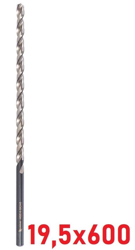 Ø19,5 x 600 mm Uzun  Matkap Ucu DIN 1869 HSS