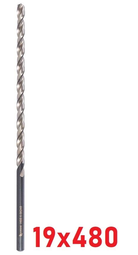 Ø19 x 480 mm Uzun Matkap Ucu DIN 1869 HSS