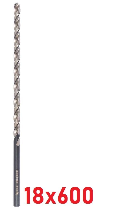 Ø18 x 600 mm Uzun Matkap Ucu DIN 1869 HSS
