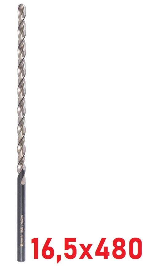 Ø16,5 x 480 mm Uzun Matkap Ucu DIN 1869 HSS