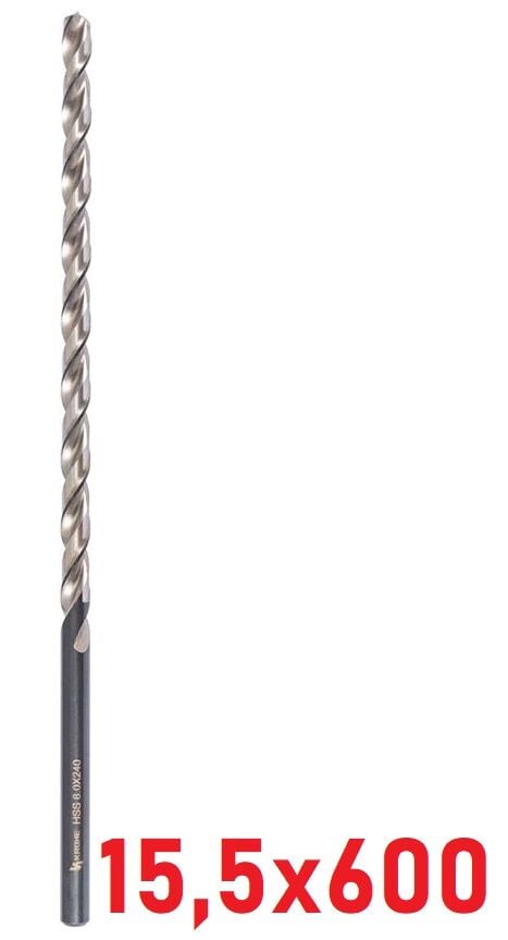 Ø15,5 x 600 mm Uzun Matkap Ucu DIN 1869 HSS