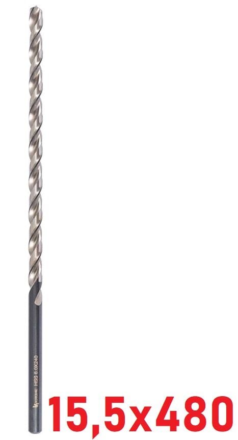 Ø15,5 x 480 mm Uzun Matkap Ucu DIN 1869 HSS