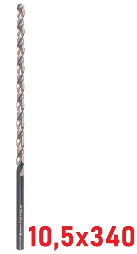 Ø10,5 x 340 mm Uzun Matkap Ucu DIN 1869 HSS