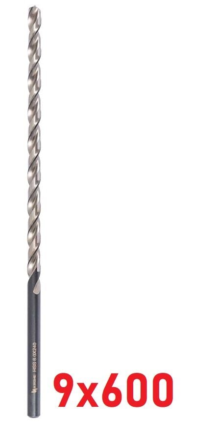 Ø9 x 600 mm Uzun Matkap Ucu DIN 1869 HSS