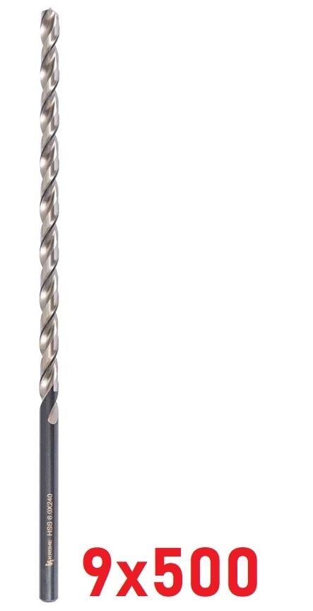 Ø9 x 500 mm Uzun Matkap Ucu DIN 1869 HSS