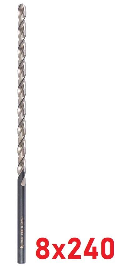 Ø8 x 240 mm Uzun Matkap Ucu DIN 1869 HSS