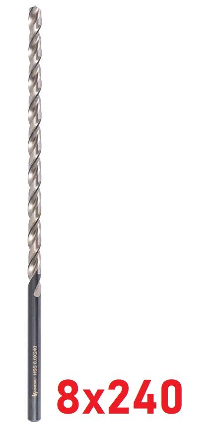 Ø8 x 240 mm Uzun Matkap Ucu DIN 1869 HSS