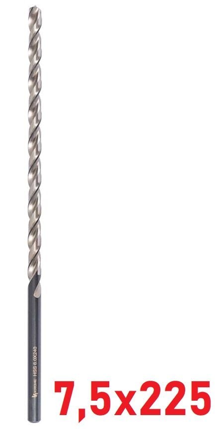 Ø7,5 x 225 mm Uzun Matkap Ucu DIN 1869 HSS