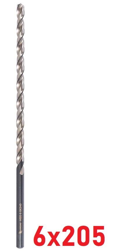 Ø6 x 205 mm Uzun Matkap Ucu DIN 1869 HSS