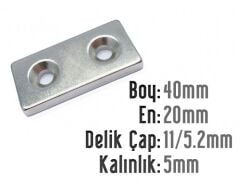 40 x 20 x 5 mm Havşalı Neodyum Mıknatıs