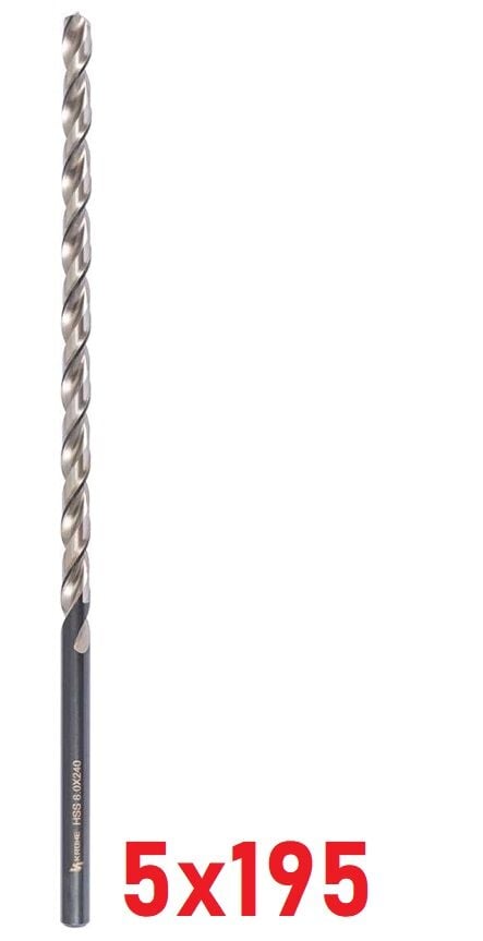 Ø5 x 195 mm Uzun Matkap Ucu DIN 1869 HSS