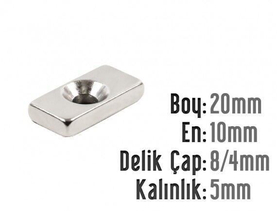 20 x 10 x 5 mm Havşalı Neodyum Mıknatıs