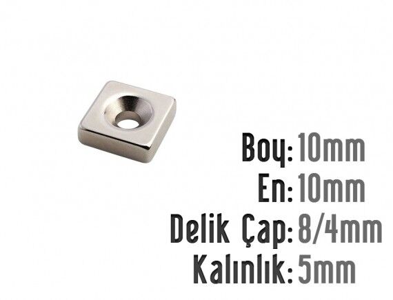 10 x 10 x 5 mm Havşalı Neodyum Mıknatıs