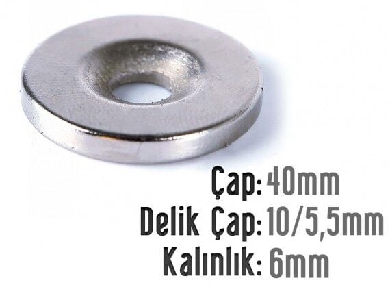 Ø40 x 6 mm Havşalı Neodyum Mıknatıs