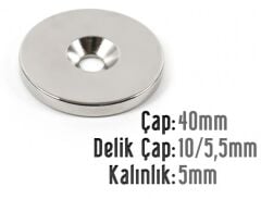 Ø40 x 5 mm Havşalı Neodyum Mıknatıs