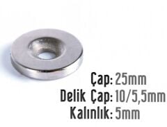 Ø25 x 5 mm Havşalı Neodyum Mıknatıs