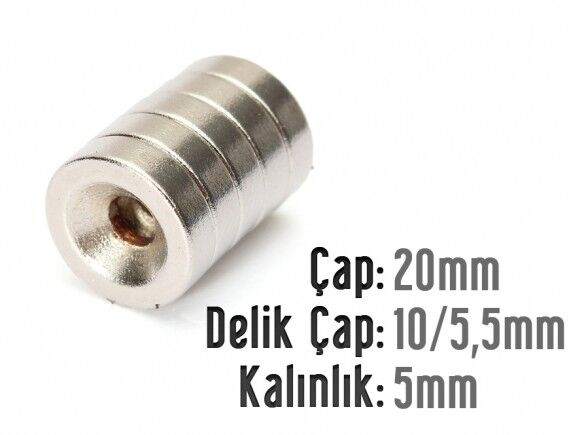 Ø20 x 5 mm Havşalı Neodyum Mıknatıs
