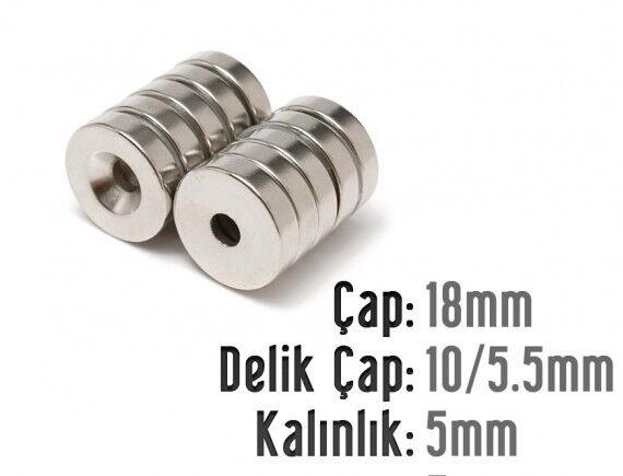 Ø18 x 5 mm Havşalı Neodyum Mıknatıs