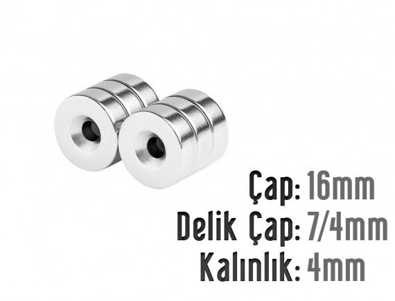Ø16 x 4 mm Havşalı Neodyum Mıknatıs